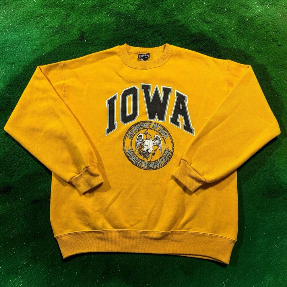 Vtg JanSport University of Iowa Hawkeyes Sweatshirt Large Yellow Crewneck USA
